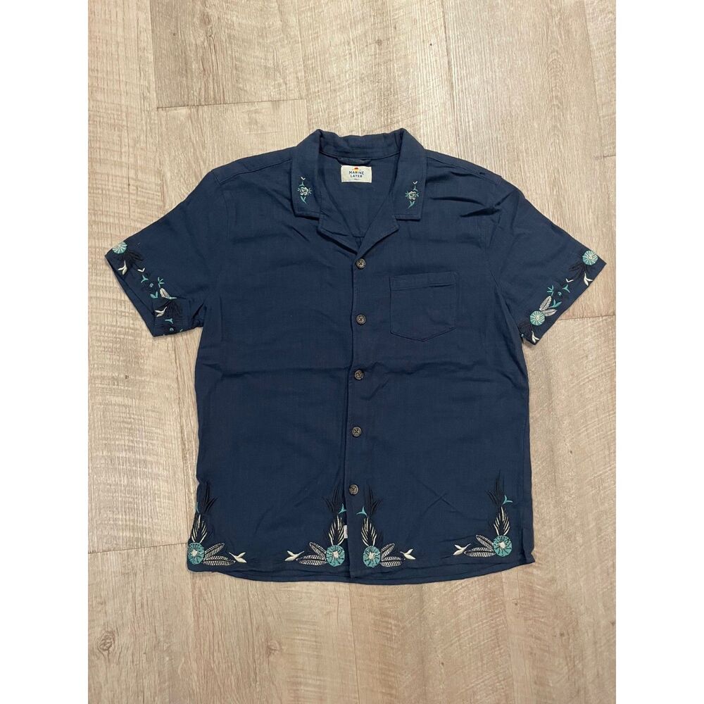 Marine Layer navy embroidered button down shirt, size small
